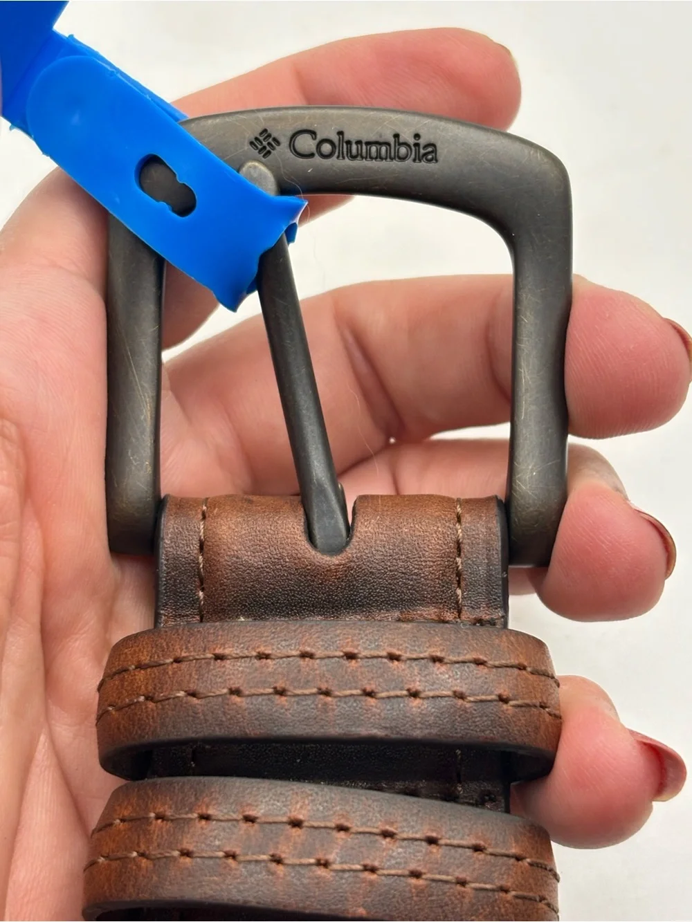 New Columbia Men's Dark Brown Two Tone Leather Belt Size 50 Stitching Big Tall